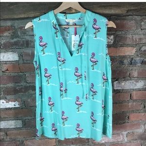ALL FOR COLOR Pink Flamingo Teal Sleeveless Top